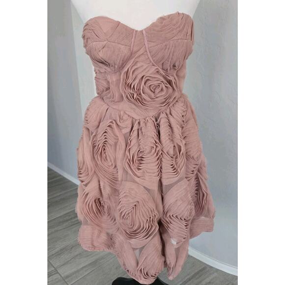 ASOS Luxe Twee Romantic Corseted Bandeau 3D Floral Layered Pink Mini Dress Sz 4 - Picture 1 of 15